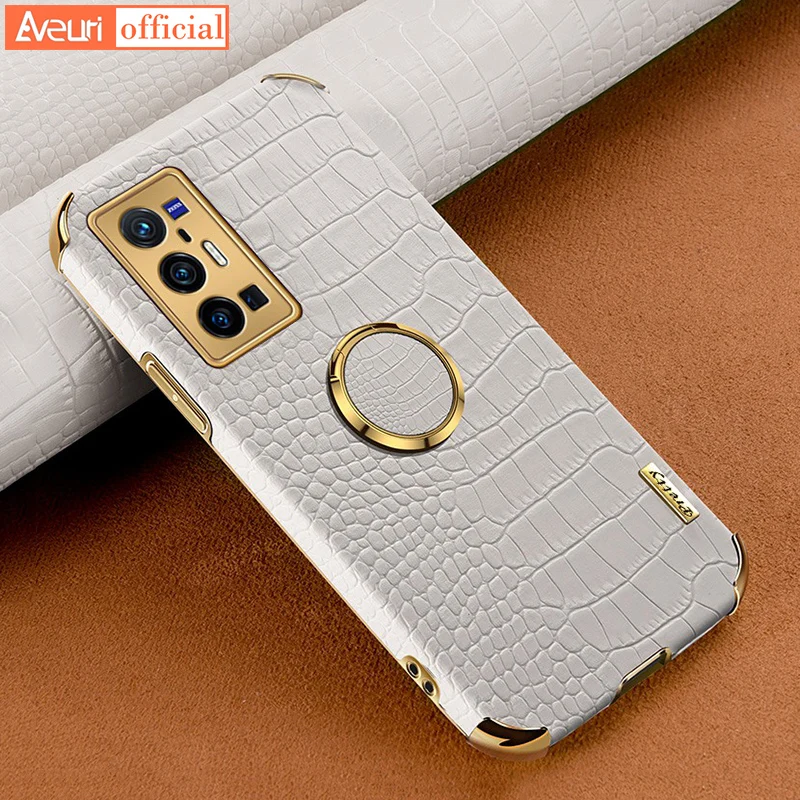 Роскошный кожаный чехол для телефона Vivo X60 X70 Pro Plus X51, силиконовый чехол с кольцом-держателем для Vivo X80 X50 Pro Y55 Y75 Y72