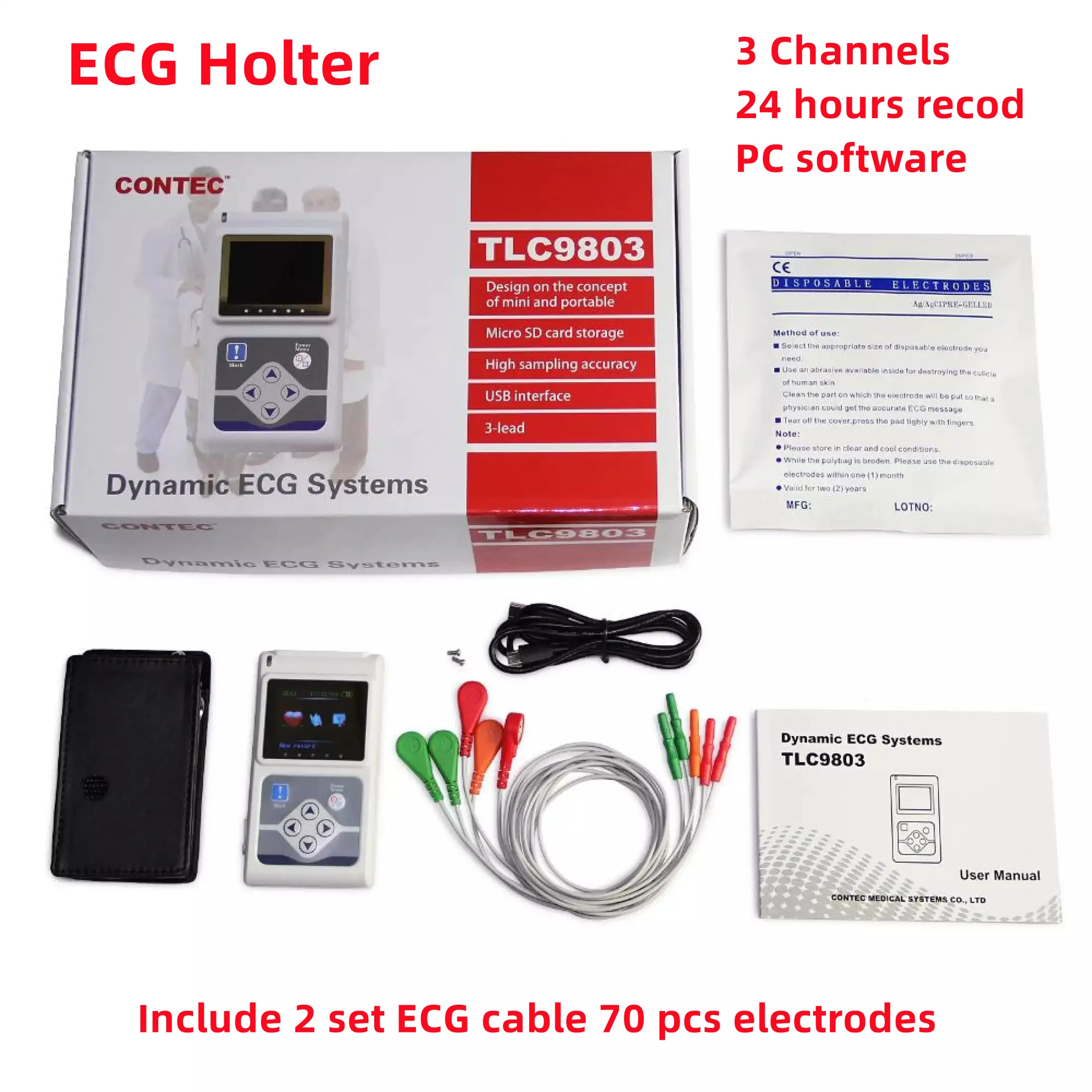 

CONTEC ECG Holter динамическая система контроля ЭКГ 24-часовой регистратор TLC9803 бесплатный Дополнительный свинцовый провод и электроды