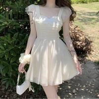 ledp 2022 fashion women mesh fairycore square collar flying sleeve lolita mini dress for girls kawaii white dress summer