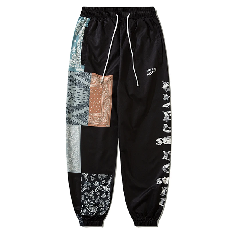 

Elastic Waist Trousers Sweatpants Unisex Retro Oversize Color Block 100% Polyester Jogger 2022Men Harajuku Paisley Print Joggers