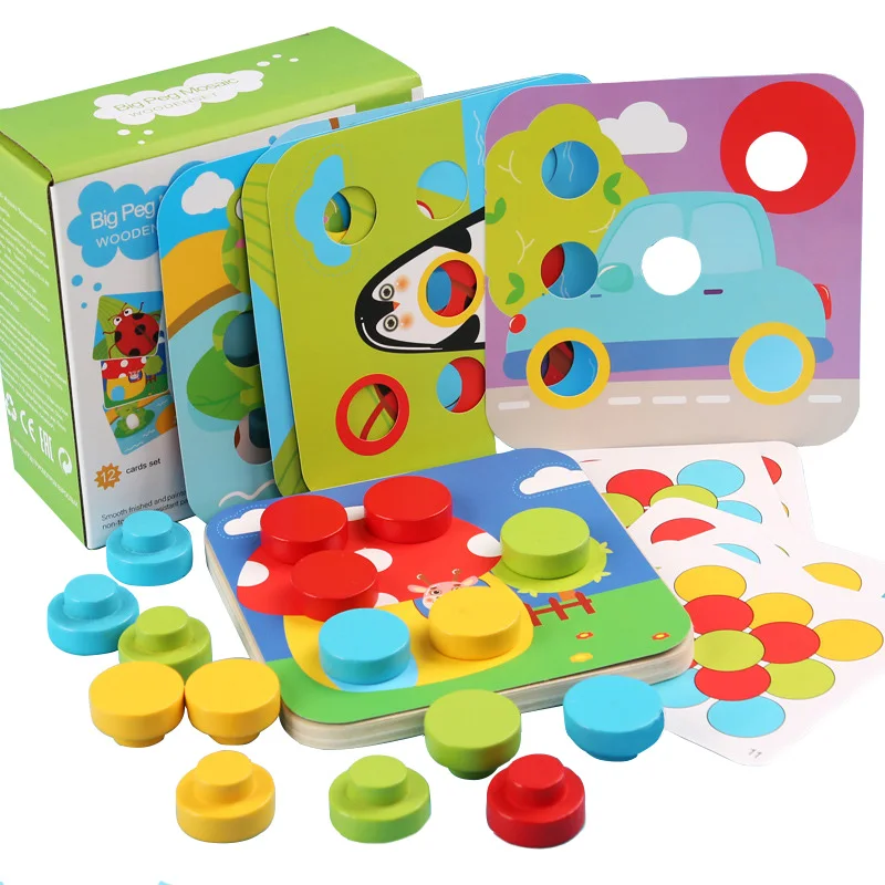 

3D Wooden Puzzle Jigsaw Toy Montessori Baby Toys Wood Mosaic Pegboard Cognition Skills Kids Early Educational Activity Toys
