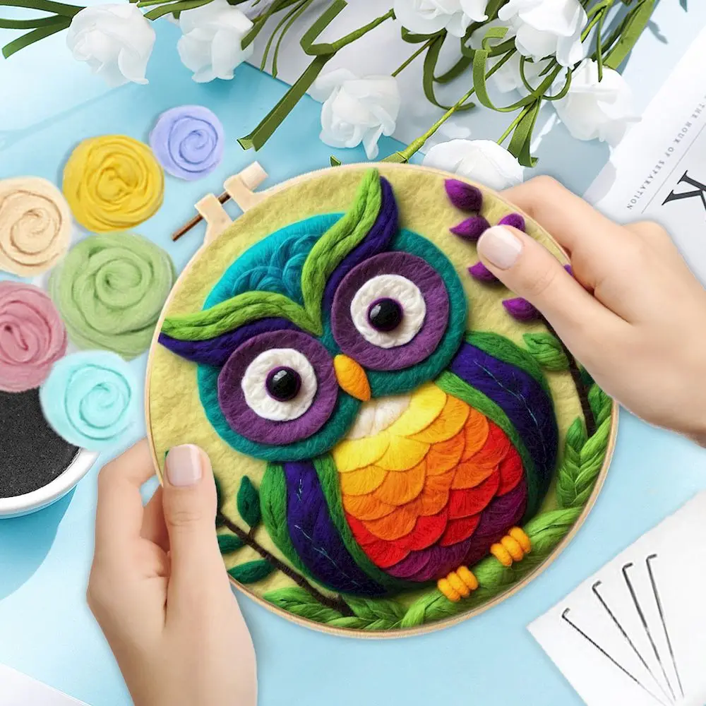 PhotoCustom Забавная картина DIY Набор для вышивания шерсти с рамкой 20X20 см Красочная