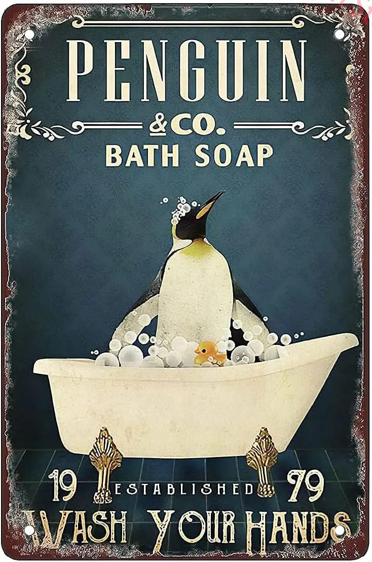 Пингвоты Wsh You Hnds Забавный tn сgn для Wrnng Sgn Br восстановленная спальня wll decorton 8X12 nch