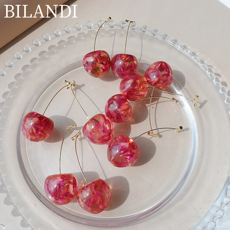 

Bilandi Sweet Jewelry Red Cherry Earrings 2022 New Trend Sweet Temperament Pink Fruit Drop Earrings For Women Party Gifts