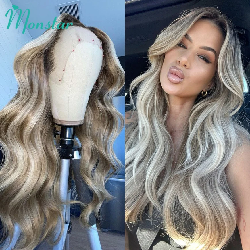 Парик в виде светлой золы 13x6 парик с фронтальной шнуровкой из выделяющихся