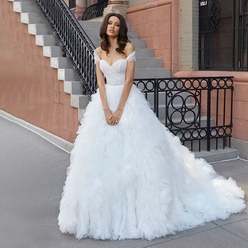 

Sexy Sweetheart Neckline A-Line Wedding Dresses Off the Shoulder Sleeveless Bridal Gowns Robe De Mariee