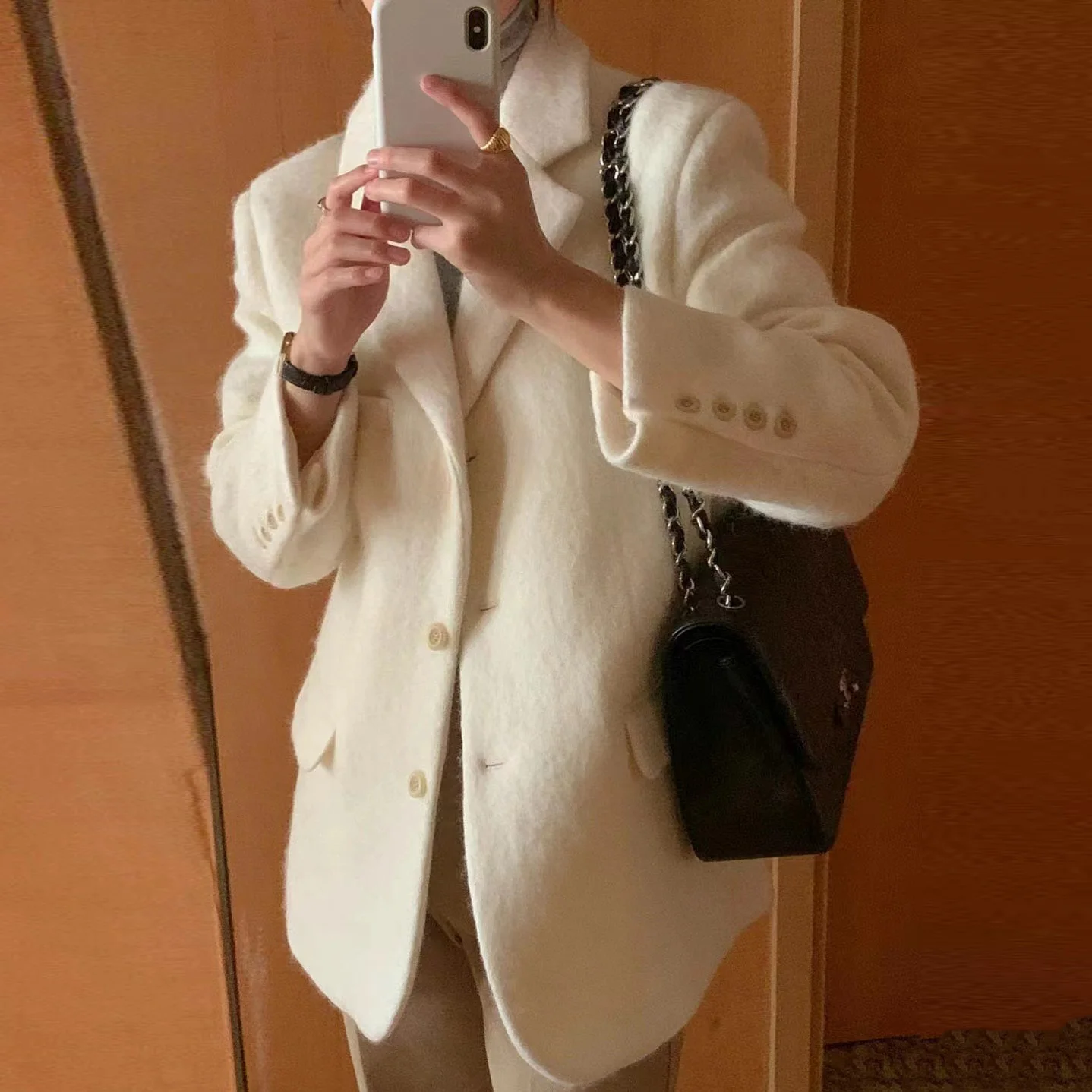 

Пальто женское Шерстяное однобортное в Корейском стиле, пальто в винтажном французском стиле, с воротником-костюмом, верхняя одежда для девочек, Осень-зима