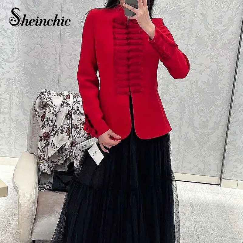 

Женский шерстяной Блейзер, роскошные дизайнерские красные куртки высокого качества для женщин на осень и зиму, новинка 2023, верхняя одежда