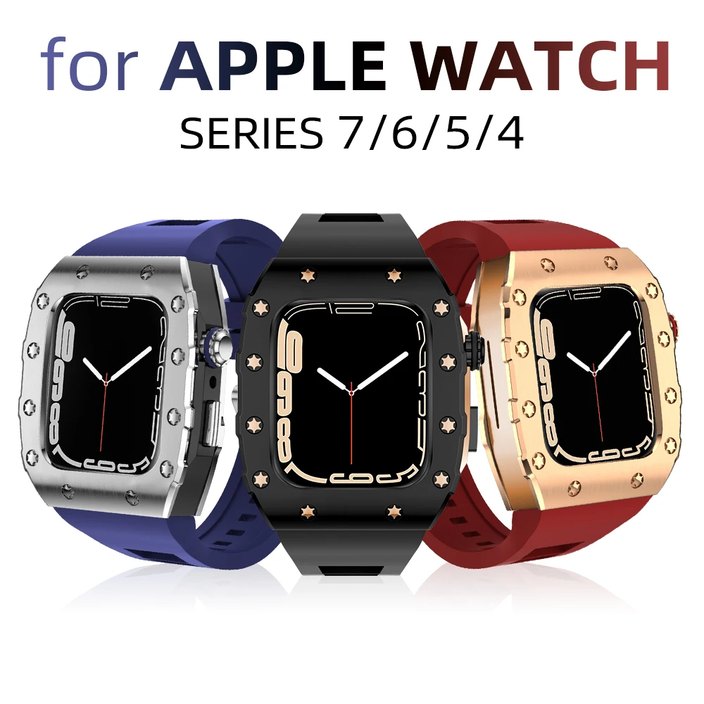 Роскошный модифицированный набор для часов Apple Watch 8 7 SE 6 5 4, металлический чехол для iWatch Series 45 мм 44 мм