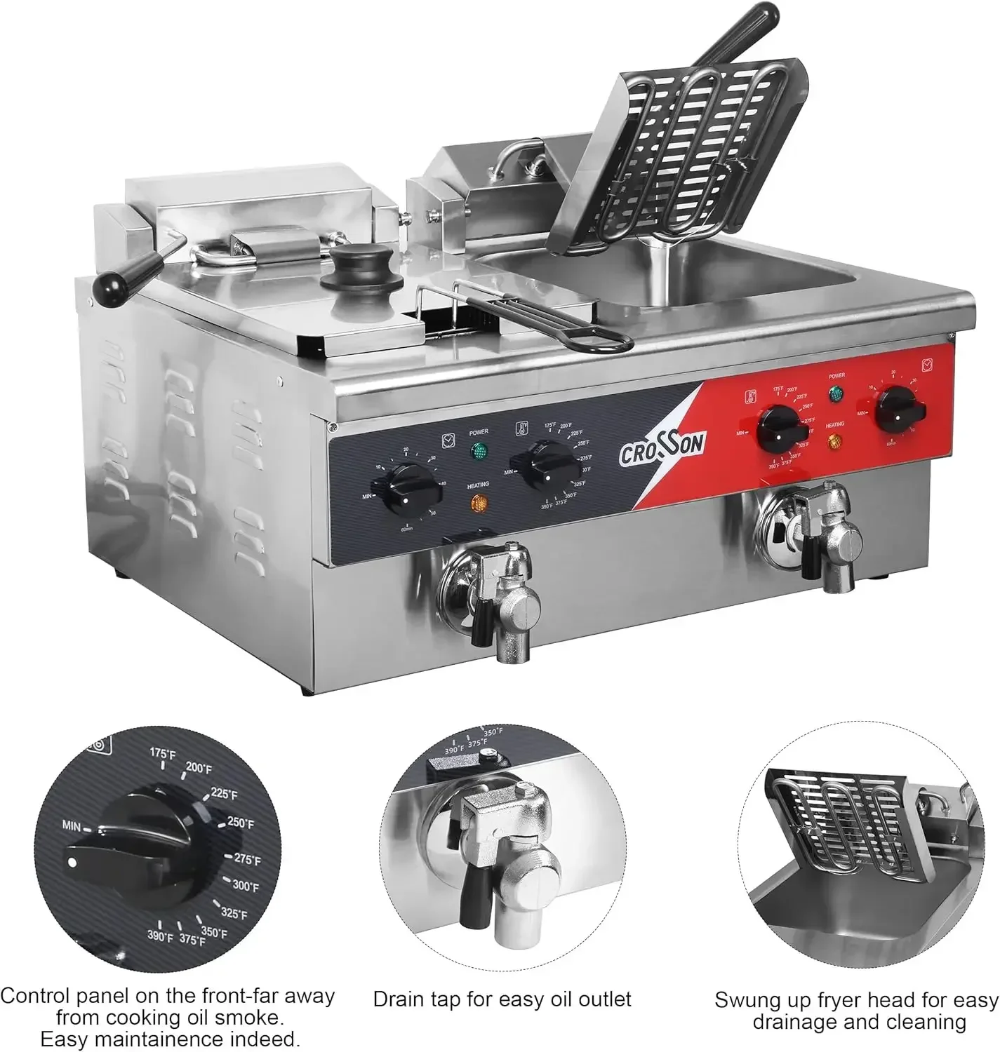 CROSSON 12L Настольная электрическая фритюрница с двойным баком со сливом твердой