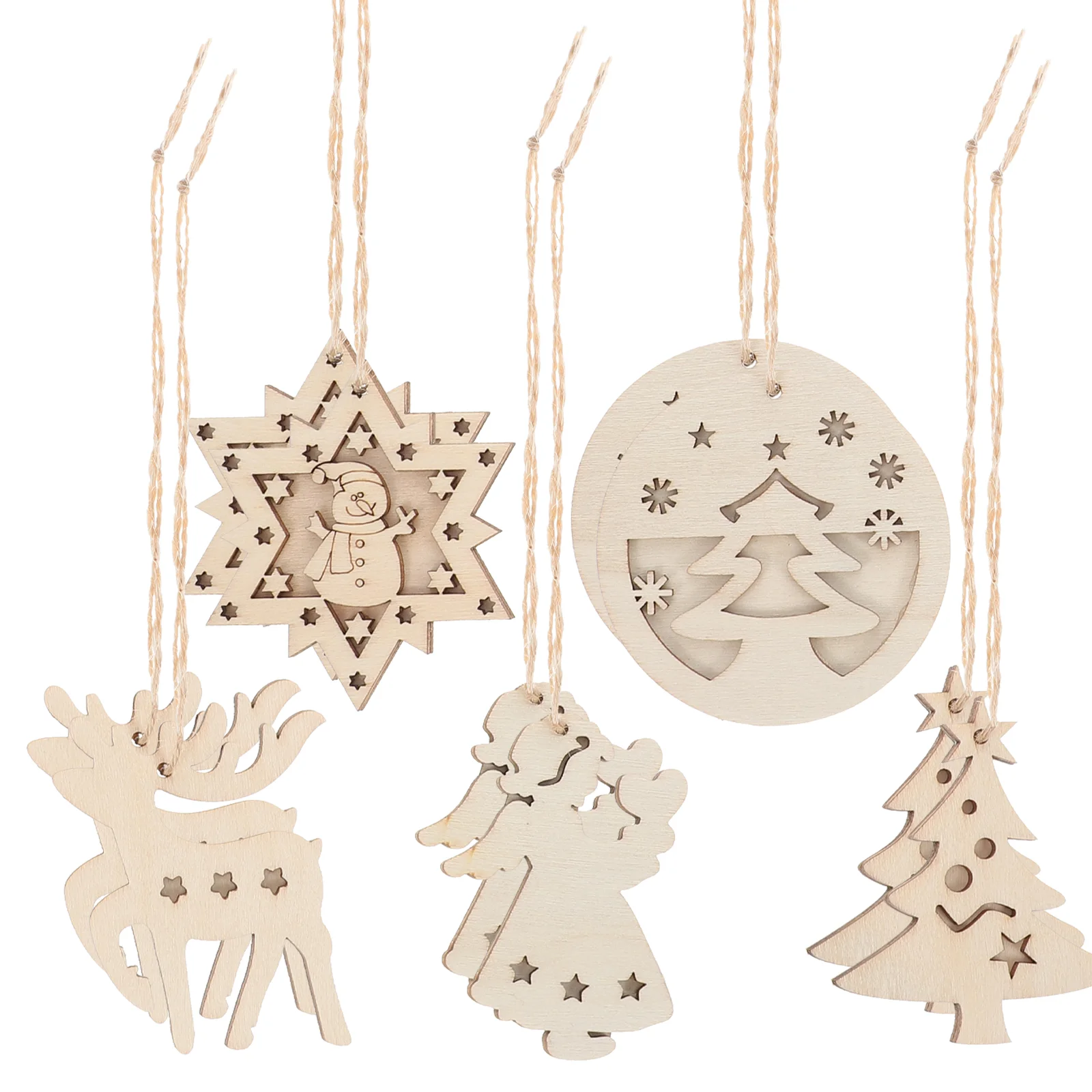 

Wood Christmas Pendants Xmas Hanging Ornaments Wooden Slices Embellishments Tree Cutouts Unfinished Crafts Diy Snowflake