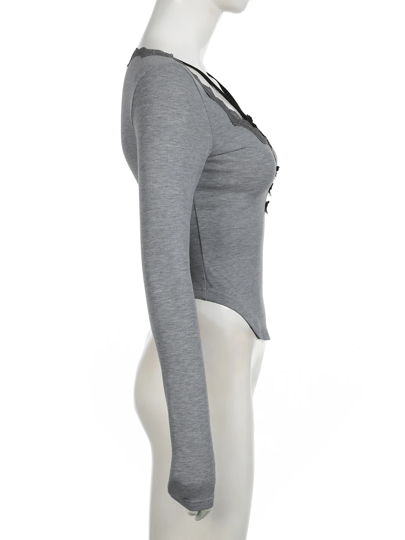 Повседневная футболка IAMSURE в стиле пэчворк с кружевной отделкой облегающие