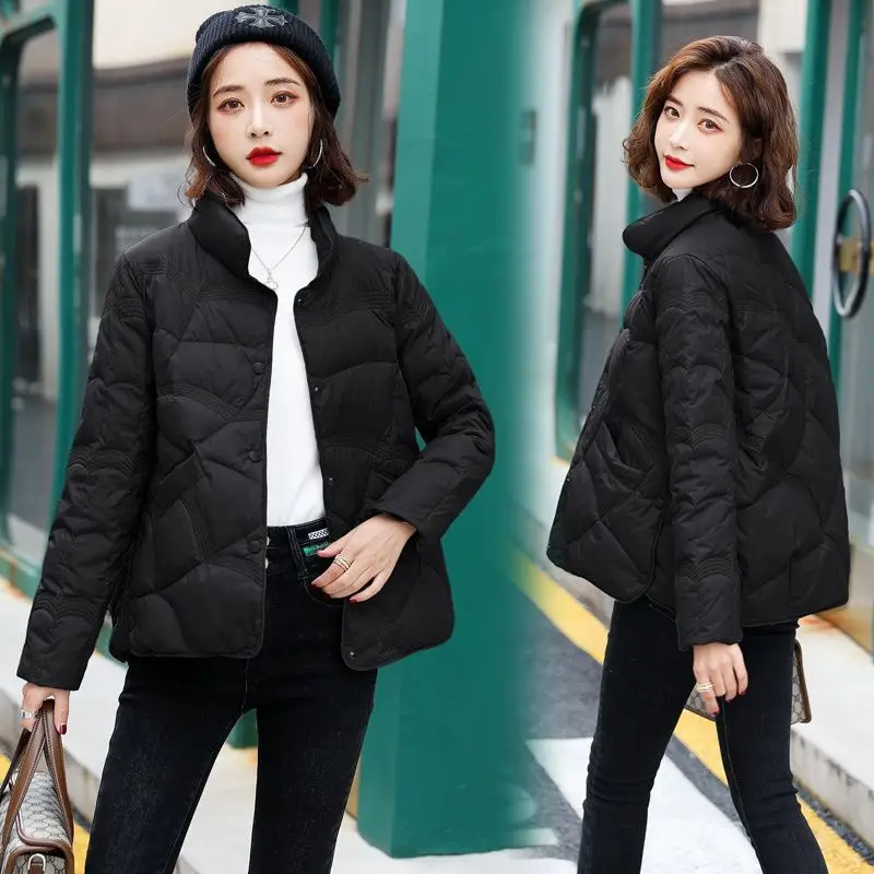 2023 New Winter Down Warm Women White Duck Down Coat Long Jacket Autumn Slim Pocket Loose Outwear Stand Collar Ladies M10