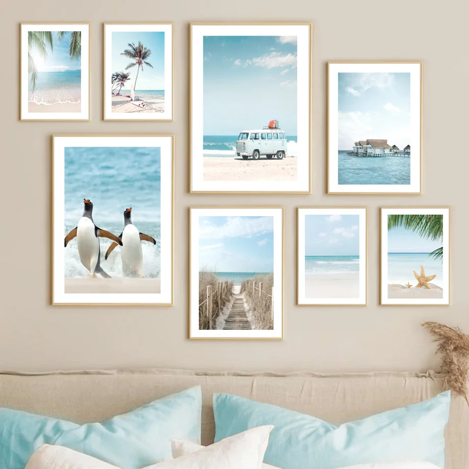 Спокойный пляж Пальмовые Листья траектория пингвин автомобиль скандинавский