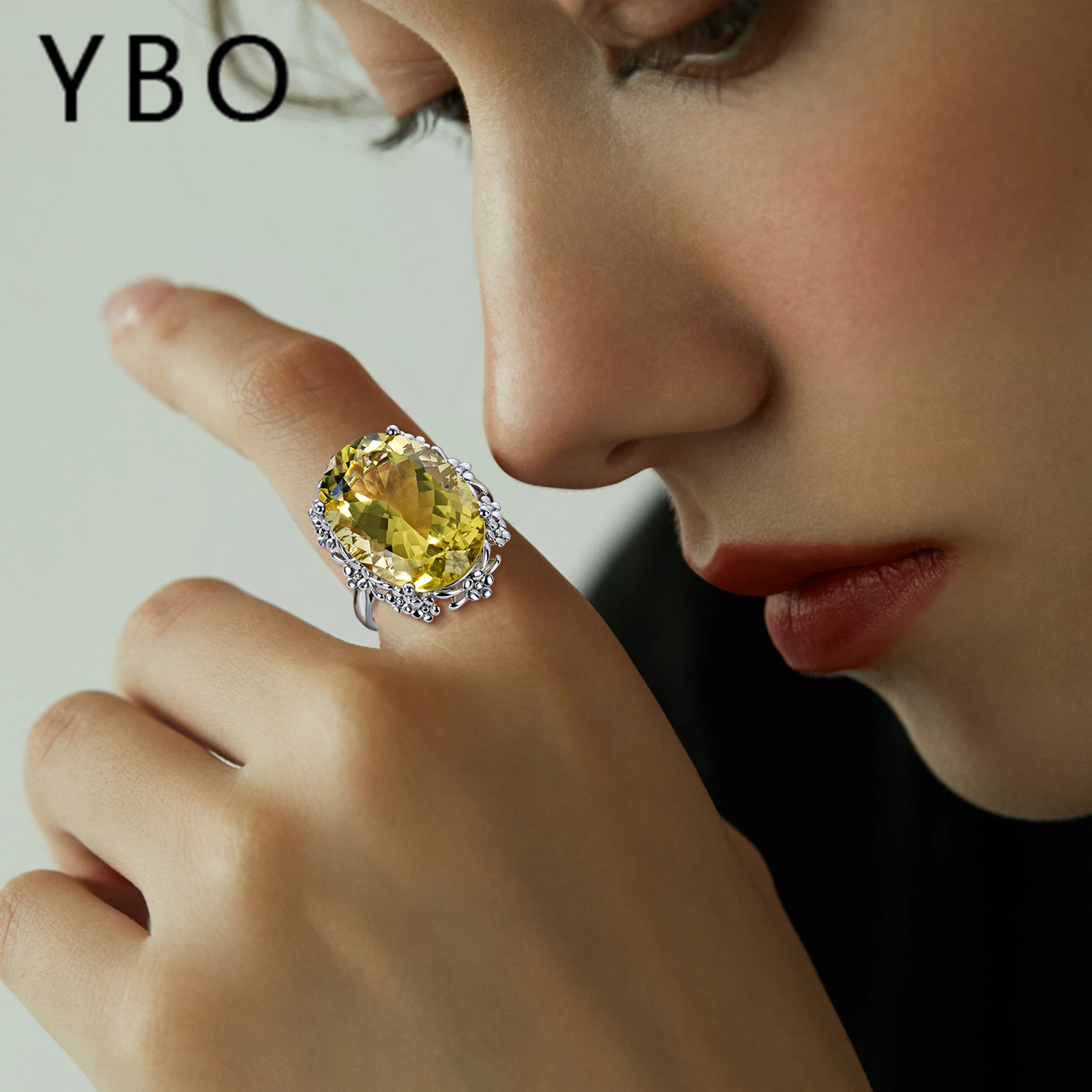 

YBO Natural Gemstone Oval Lemon Quartz Rings For Women 925 Sterling Silver Fine Jewelry Luxury Wedding Party Dating Jewel Female