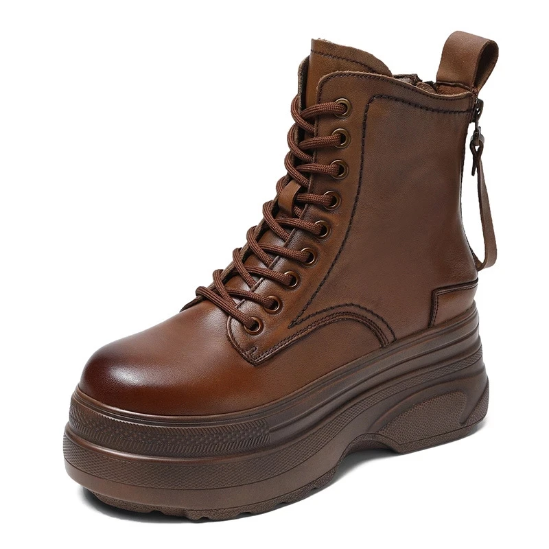 

Women's Shoes Autumn 2022 New Retro Style Soft Genuine Leather Boots Female Round Toe Breathable Increased Platform Boots Comfy