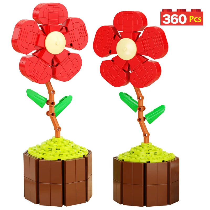 

360 шт., Детский конструктор «Красный цветок»