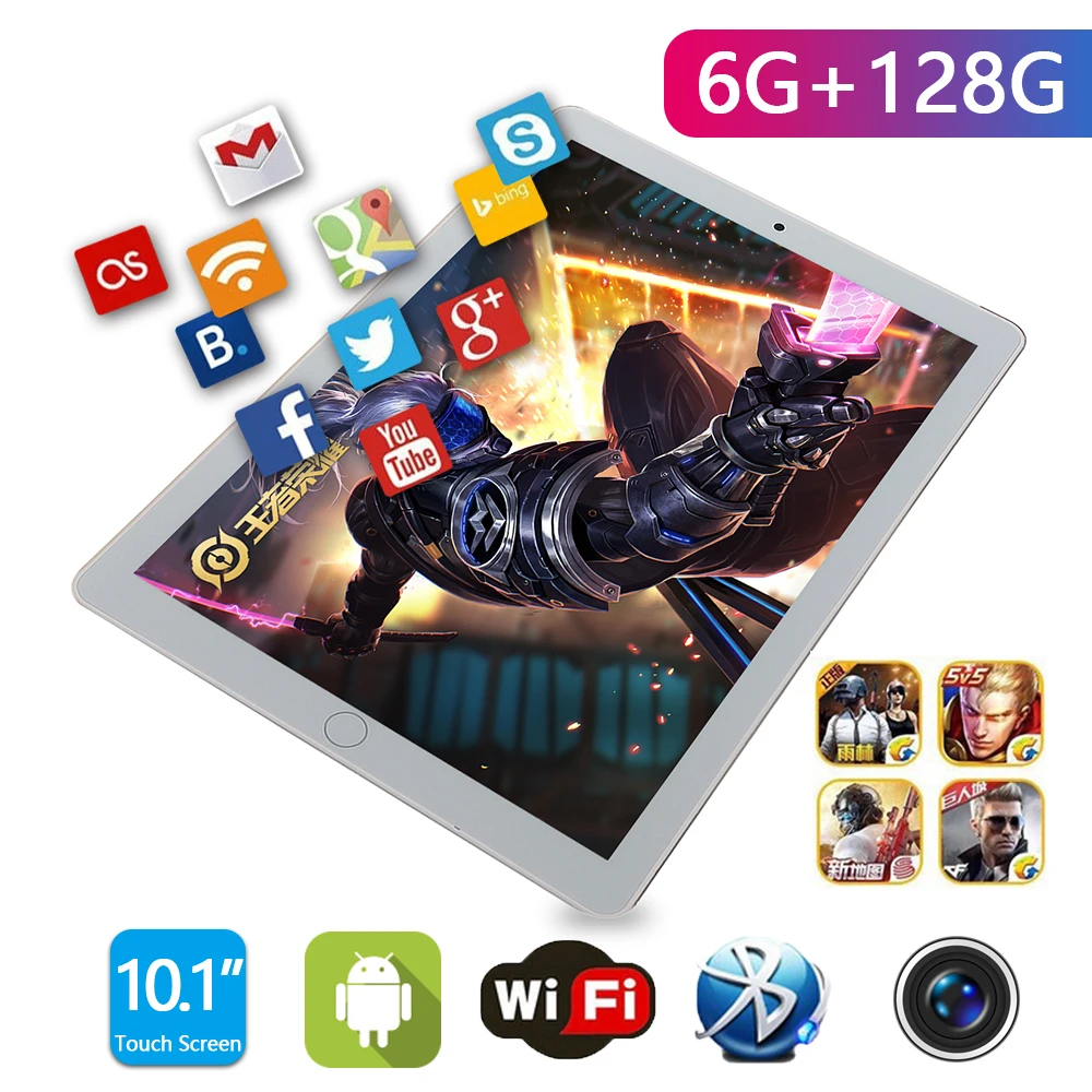 Bluetooth Android 9.0 IPS Screen 10.1 Inch Ten Core 4G Network RAM 6GB+ ROM 128GB Tablet PC 1280*800 IPS  Dual SIM Dual Camera