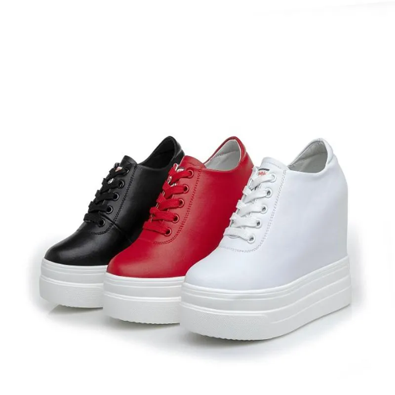 

Кроссовки женские на платформе и танкетке, Вулканизированная подошва, повседневная обувь, красные, 11 см, весна-осень