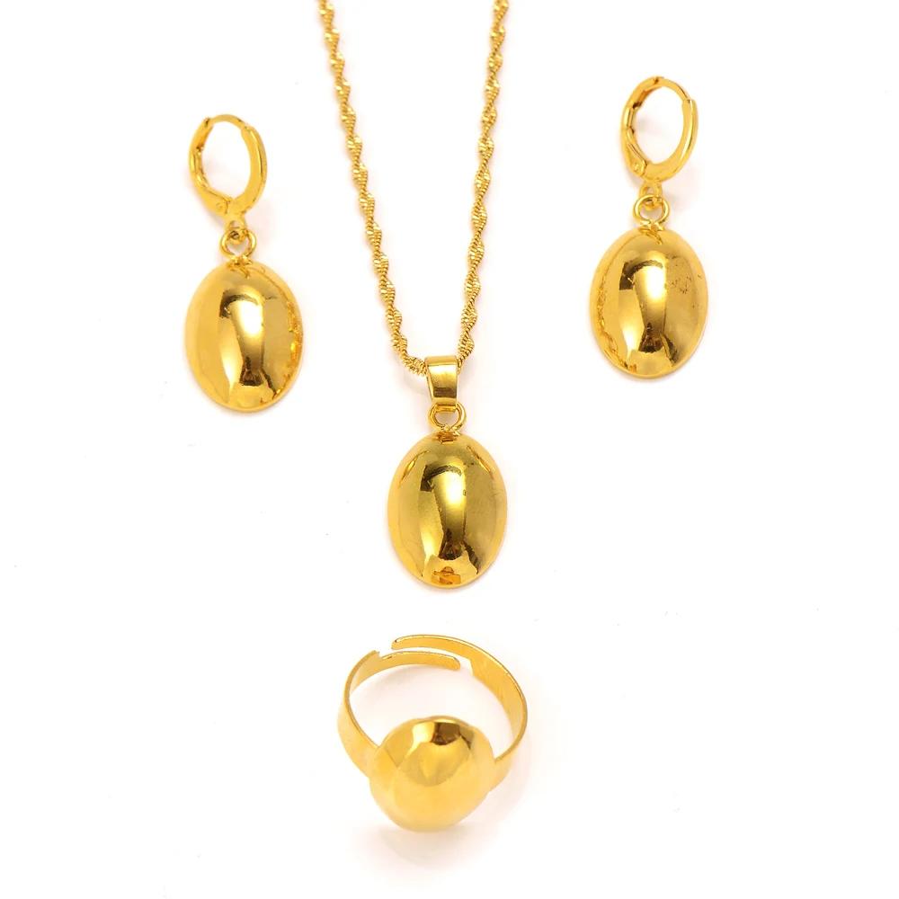 

Ethiopian Oval Jewelry Sets Earrings Ring Pendant for Women Girls African Bride Gifts