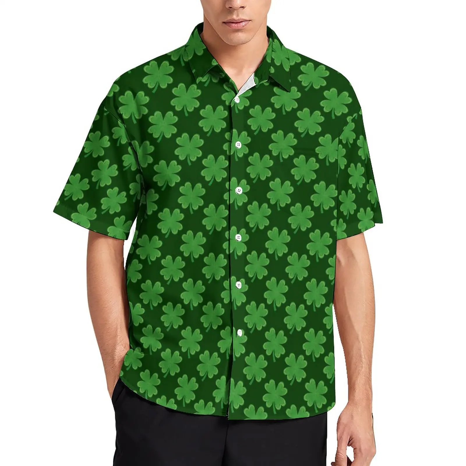

Leaf Clover Shamrock Casual Shirts Saint Patricks Day Vacation Shirt Summer Street Style Blouses Man Custom Plus Size