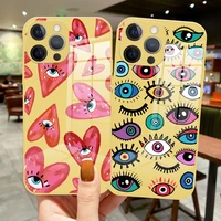 evil eye glass silicone phone case for iphone 13 pro max 12 pro max 11 pro max mini fashion lemon yellow cute love heart cover