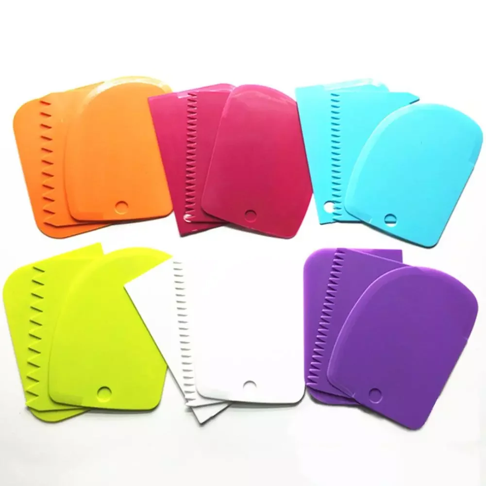 

3Pcs Cream Scraper Suit DIY Kitchen Straight Arc Tooth Shape Cream Bread Cutter Plastic Cake Pasty Scraper Baking Fondant Tools