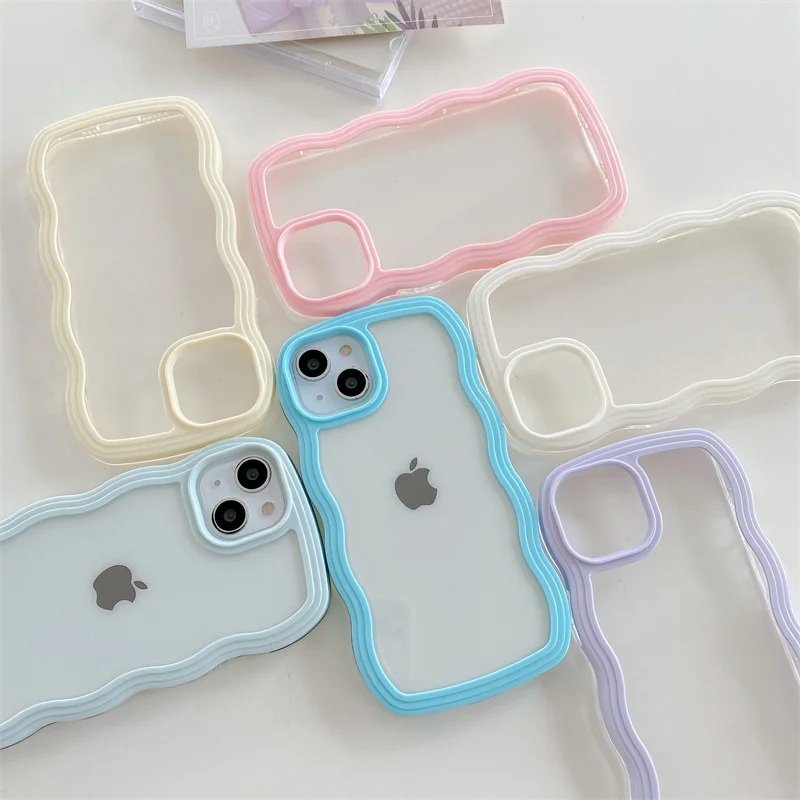 

Wave Candy Color Bumper Transparent Phone Case For iphone 13 11 12 Pro XS Max X XR Silicone Soft TPU Clear Shockproof Cover