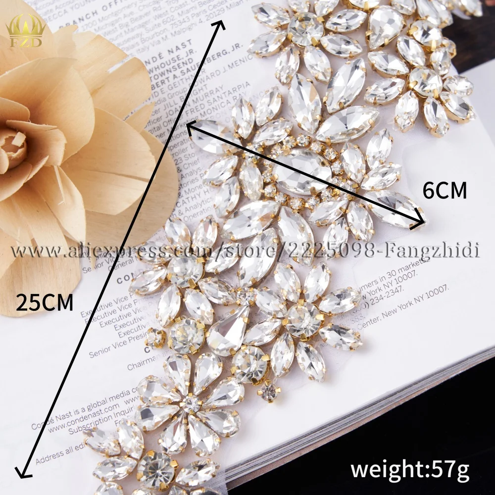 

(1piece) Silver Crystal Rhinestone Applique Gold Patch DIY Iron on For Wedding Dresses Shoe Accessories Handmade Beaded Belts