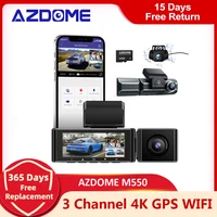 AZDOME Car DVR 3 Camera 4K +1080 RearCam 800MP Front (Free 64G TF) Bulit-in GPS WiFi Car Dash Camera IR Night Vision APP Control