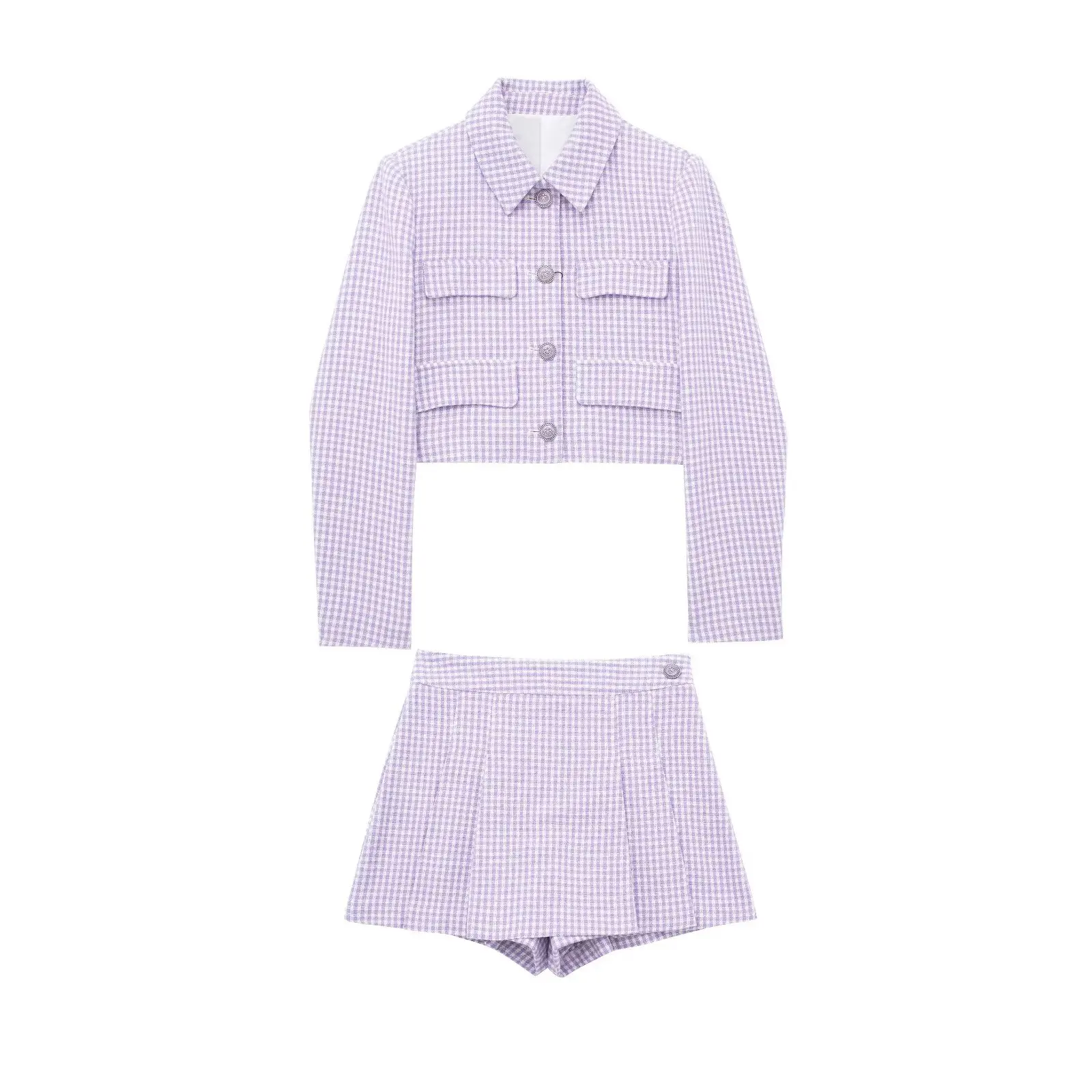 

Women 2023 New Fashion Cropped Tweed Blazer Coat Vintage Long Sleeve Pockets Female Outerwear Chic