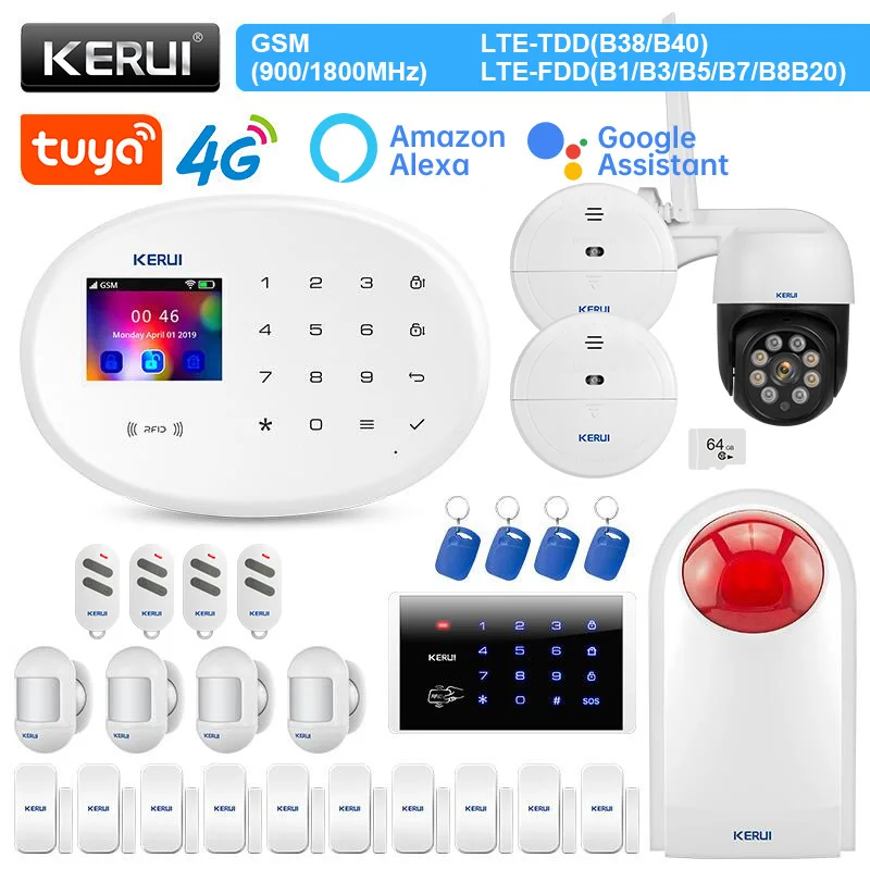 

KERUI W204 сигнализация для дома 4G WIFI GSM сигнализация Tuya умный дом поддержка Alexa пульт дистанционного управления охранный PIR датчик движения