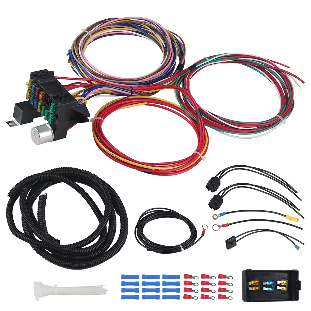 Universal 12 Circuit Wiring Harness For Universal Muscle Car Hot Rod Street Rod Wires 12 Fuses tandalone Wiring Harness Kit