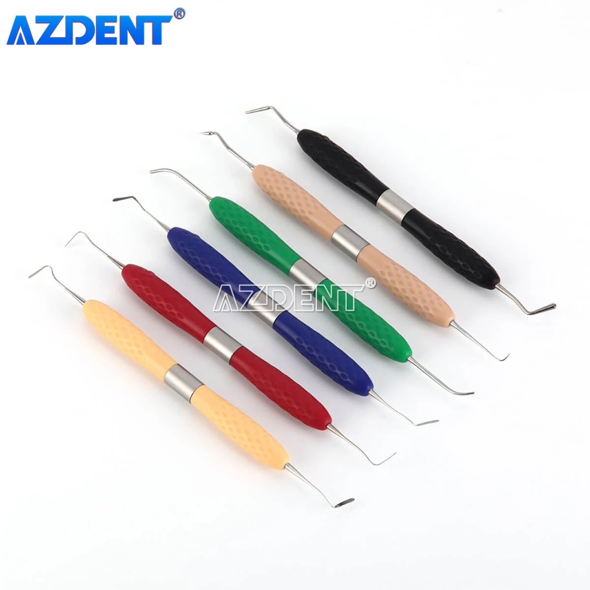 AZDENT-Kit de restauración estética, relleno de resina Dental, cuchillo de resina, aparador de plástico, mango de silicona, herramienta de odontología, 6 piezas