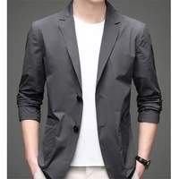 men summer blazer coat sunscreen clothing korean fashion single breasted suit jacket long sleeves casual pocket costume homme
