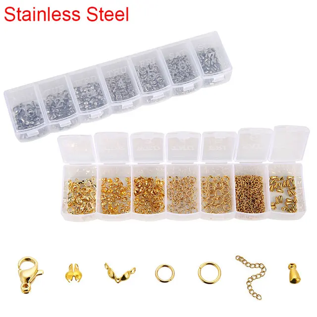 Stainless steel lobster clasps jump rings necklace making gold color extender chain bracelet accessories jewelry making kit set