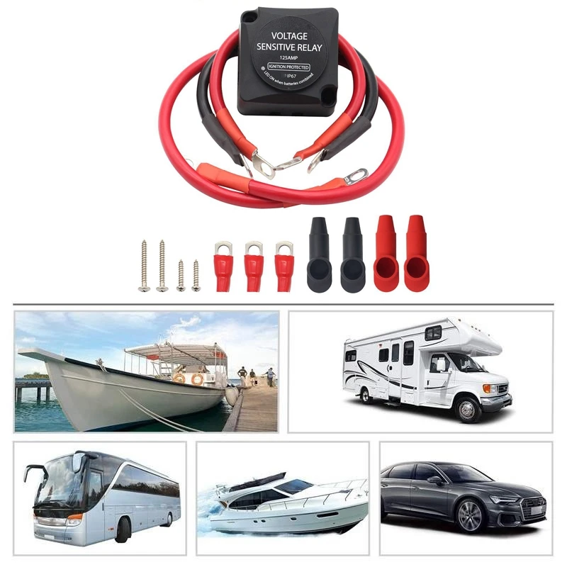 

12V Relay Battery System Isolator 125A Voltage Detection Split Type Charging Relay Switch VSR for RV Yacht Buggy ATV