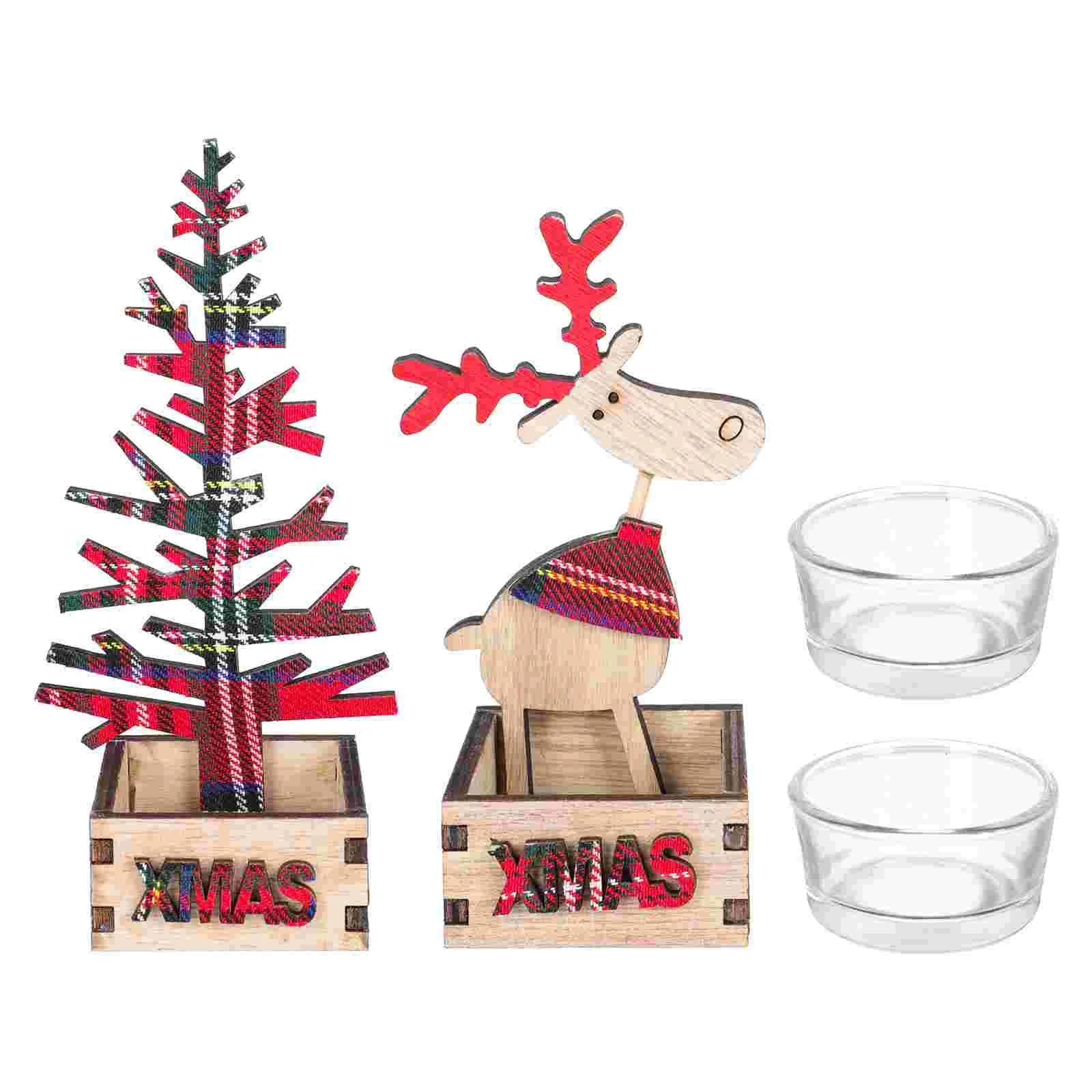 

2Pcs Christmas Holder Xmas Reindeer Tree Shape Table Sign Tealight Holder Christmas Home Decoration
