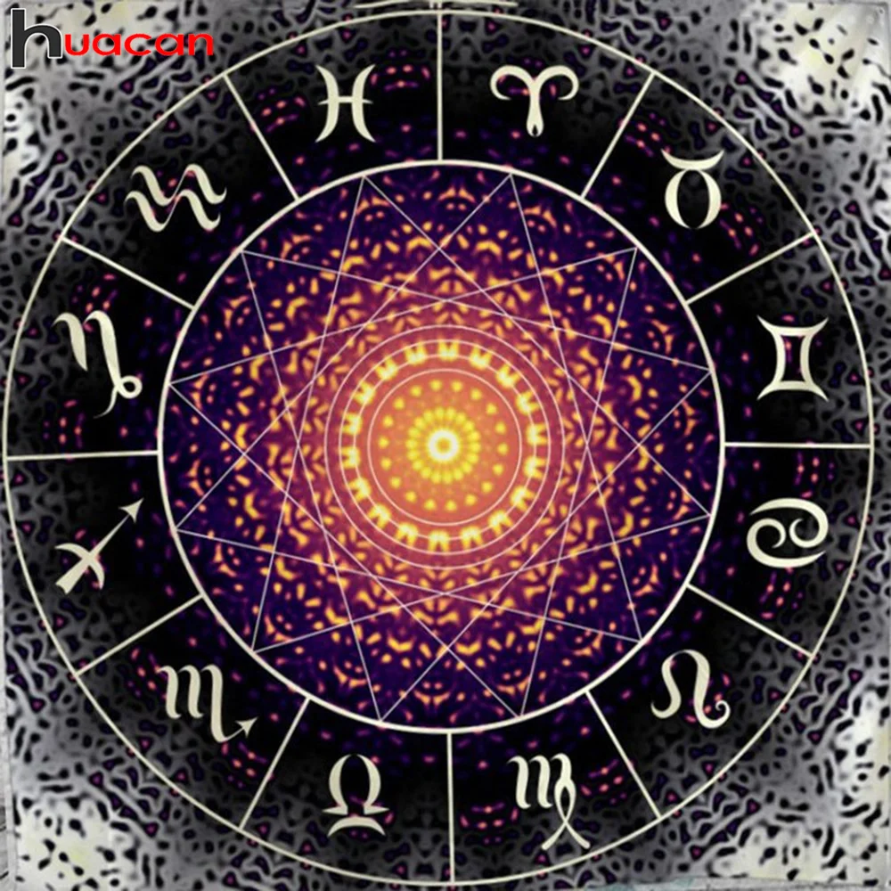 

Huacan 5d Diy Diamond Painting Mandala 12 Constellations Square Round Embroidery Cross Stitch Abstract Flower Mosaic Home Decor