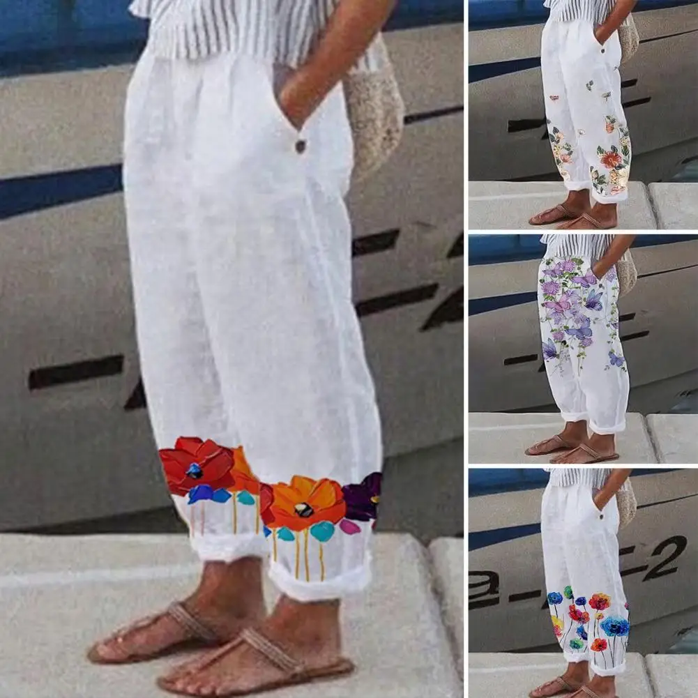 

Bottoms Stylish Flower Pattern Mid-Rise Pants Female Women Pants Loose for Daily Wear