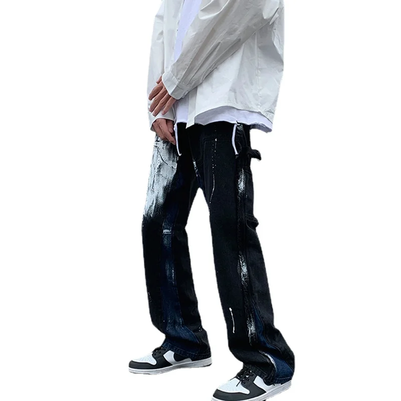 

Fashion 2022 High Street Cowboy Pants Men's Fashion Brand Street Straight Jeans Drop-feeling Wide Leg Flooring Black Pants