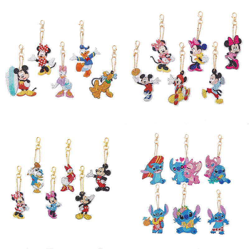 

Disney Stitch Mickey Mouse Diamond Painting Keychain DIY Double Sided Diamond Mosaic Craft Keyring Pendant Woman Bag Decor Gifts