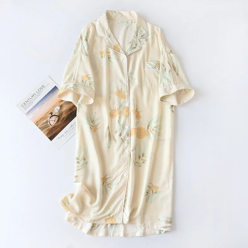 Women's Nightgowns Button Down Sleepshirts with Pockets Short Sleeve Nightshirt Boyfriend V-Neck Sleepwear Soft Sexy Pajama Top