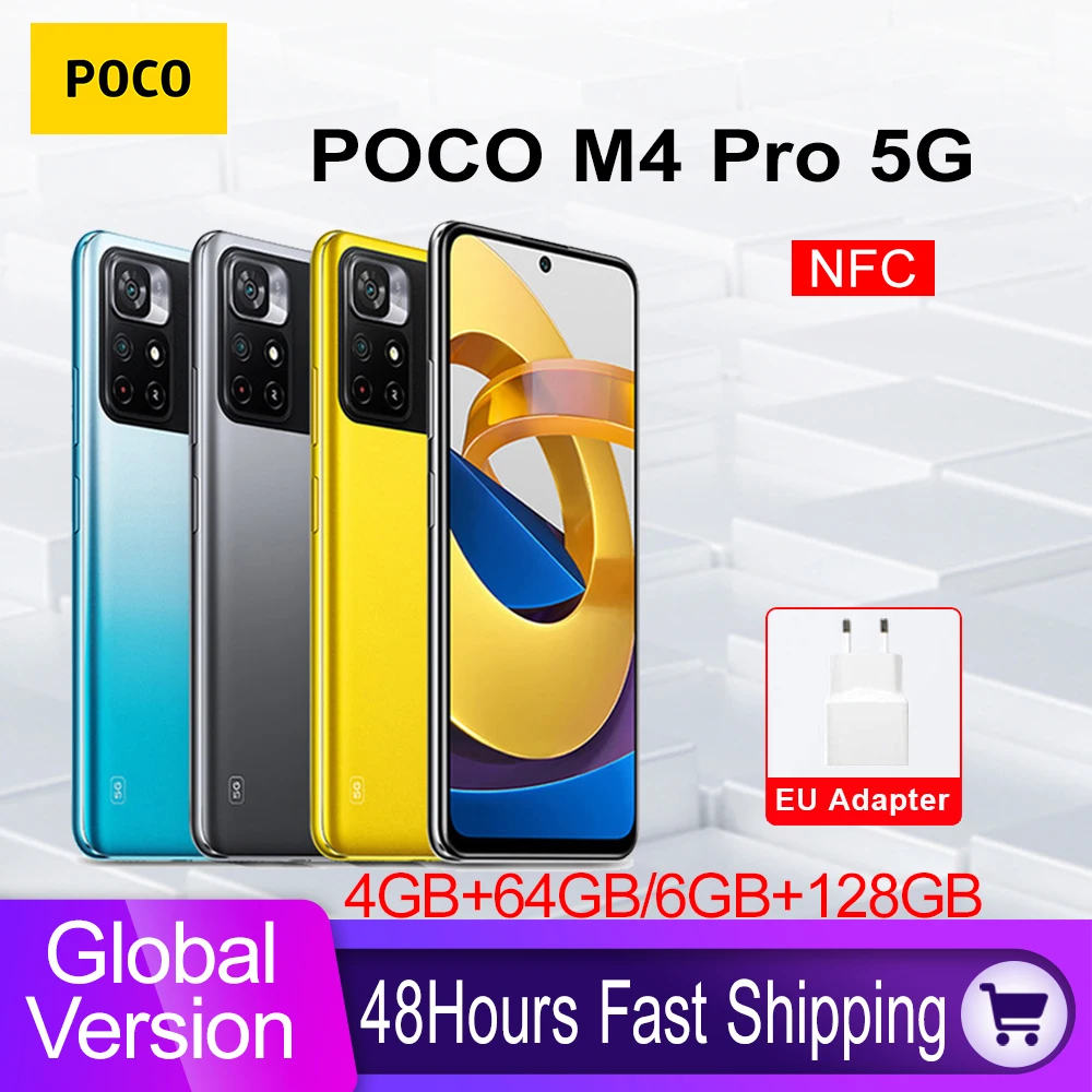 Global Version POCO M4 Pro 5G Smartphone NFC 6GB + 128GB Dimensity 810 Octa Core 6.6" 90Hz FHD+ DotDisplay 50MP 33W Pro 5000mAh