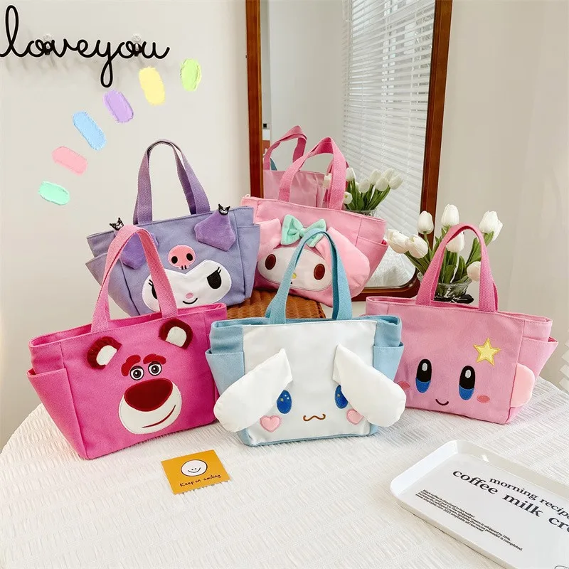

Kawaii Sanrio новая сумка Mymelody Cinnamoroll Kuromi Kirby сумка через плечо Симпатичная Холщовая Сумка для покупок для девочек