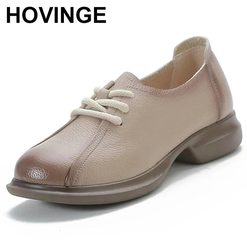 

2023 Cowhide Round Toe Lace-up Women Real Leather Shoes Plus Size Soft Comfort Low Heels Deep Mouth Single Shoes