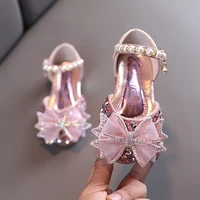 children party wedding shoes baby girls princess shoes pearls beaded bow knot glitter kids flats toddlers big child sandals hot