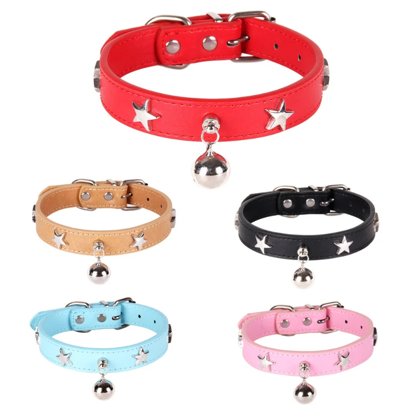 

Star Cat Dog Collar with Bells Personalized Pet Collar PU Adjustable Kitten Necklace for Puppy Small Medium Large Dogs Product