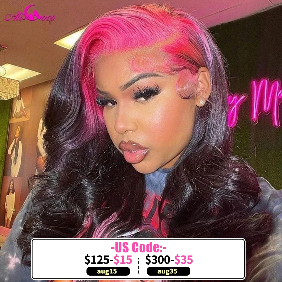 Sunk Sripe Pink Root 13x4 Body Wave Lace Front Wig HD Transparent Lace 180% Density Pink Highlight Human Hair Wig Pre Plucked