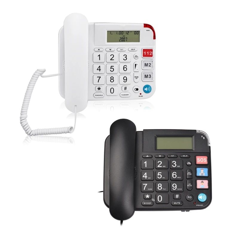 

Big Button Landline Phone Desktop Telephone Ringtone Fixed Home Phone 1 Key SOS for Elderly and Visually Impaired X3UF